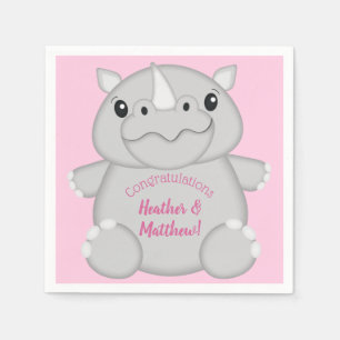 Rhino Baby Shower Safari Pink Girl Serviette