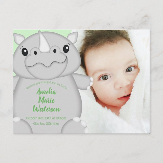 Rhino Baby Shower Safari Postkarte (Vorderseite)