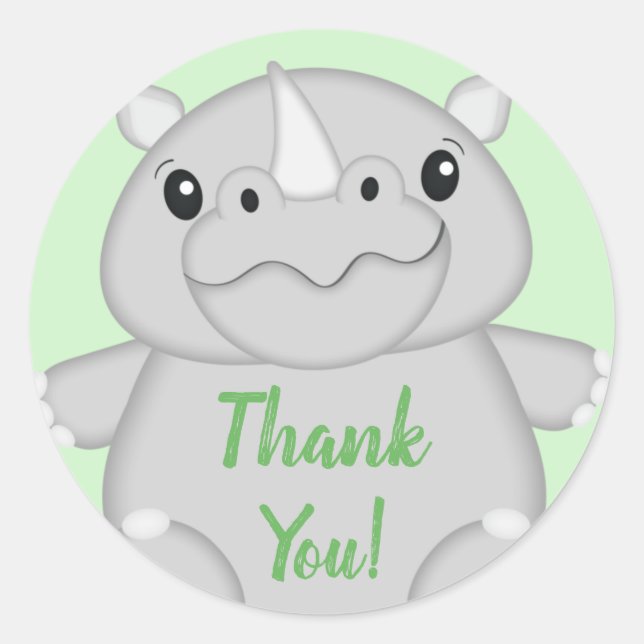 Rhino Baby Shower Safari Runder Aufkleber (Vorderseite)