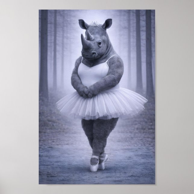 Rhino Ballerina in Misty Forest Poster (Vorne)