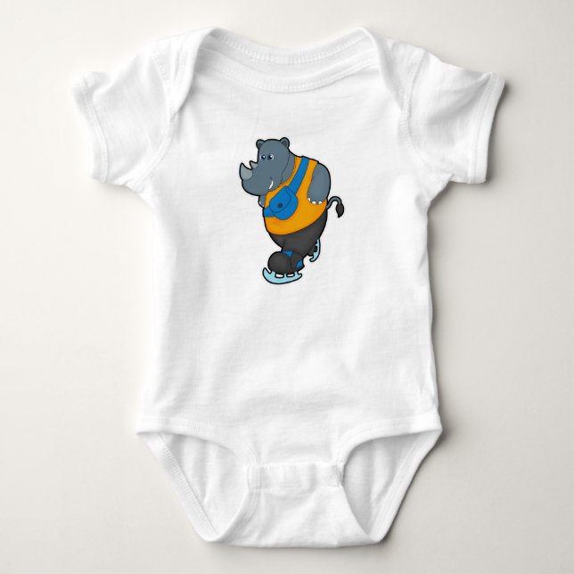 Rhino bei Ice Skaten mit Sling-Tasche Baby Strampler (Vorderseite)
