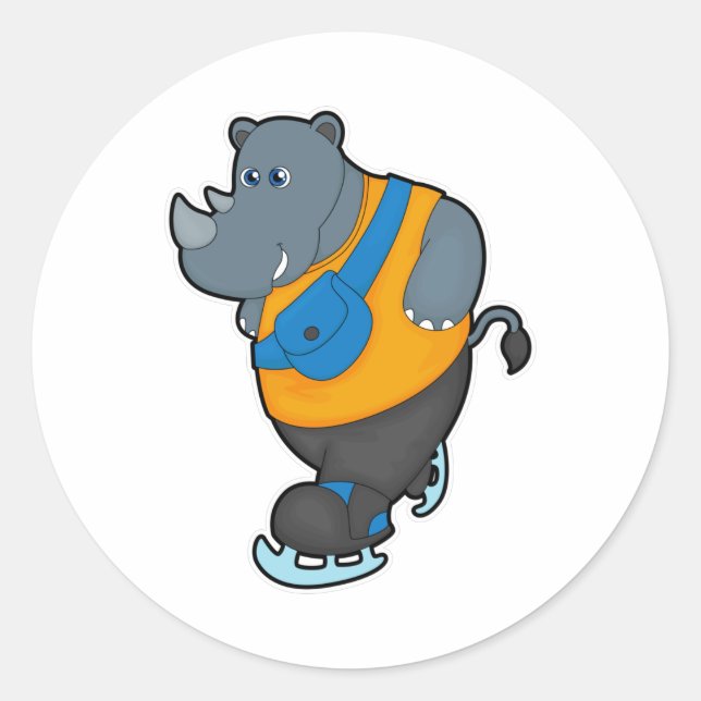 Rhino bei Ice Skaten mit Sling-Tasche Runder Aufkleber (Vorderseite)