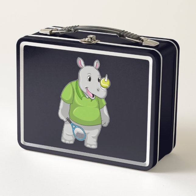 Rhino bei Tennis mit Tennisball Metall Brotdose (Vorderseite)
