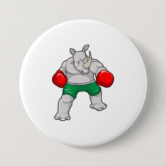Rhino beim Boxen mit Boxhandschuhen Button (Vorderseite)