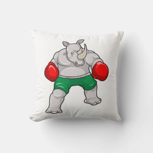 Rhino beim Boxen mit Boxhandschuhen Kissen (Vorderseite)