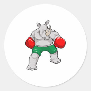 Rhino beim Boxen mit Boxhandschuhen Runder Aufkleber