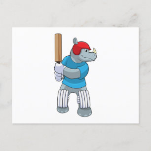 Rhino beim Cricket mit Cricket-Schläger Postkarte