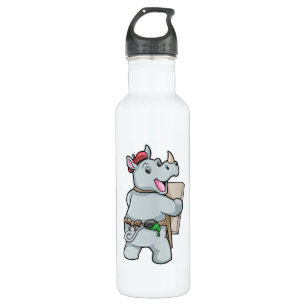 Rhino beim Malen mit Farben Edelstahlflasche
