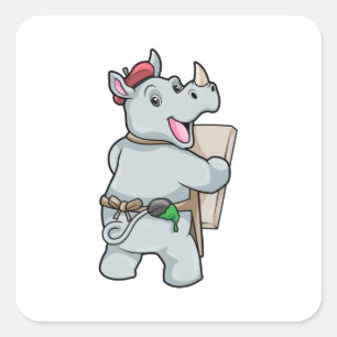 Rhino beim Malen mit Farben Quadratischer Aufkleber
