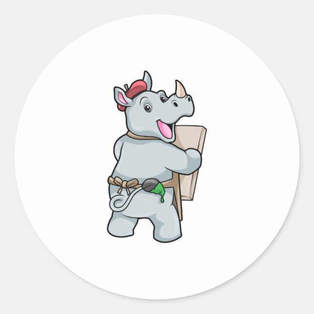 Rhino beim Malen mit Farben Runder Aufkleber (Vorderseite)