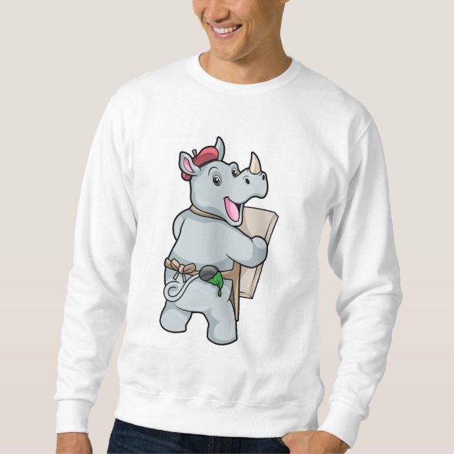 Rhino beim Malen mit Farben Sweatshirt (Vorderseite)