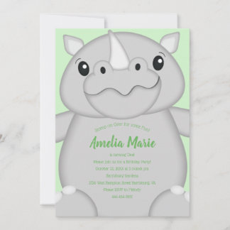 Rhino Birthday Party Green Einladung