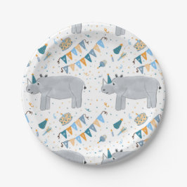 Rhino Birthday Party Paper Tellers, 7" Pappteller
