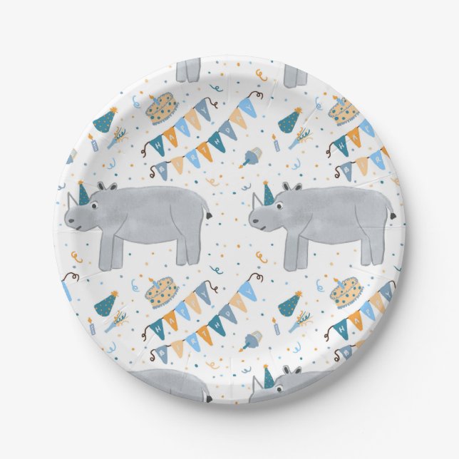 Rhino Birthday Party Paper Tellers, 7" Pappteller (Vorderseite)