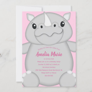 Rhino Birthday Party Pink Einladung