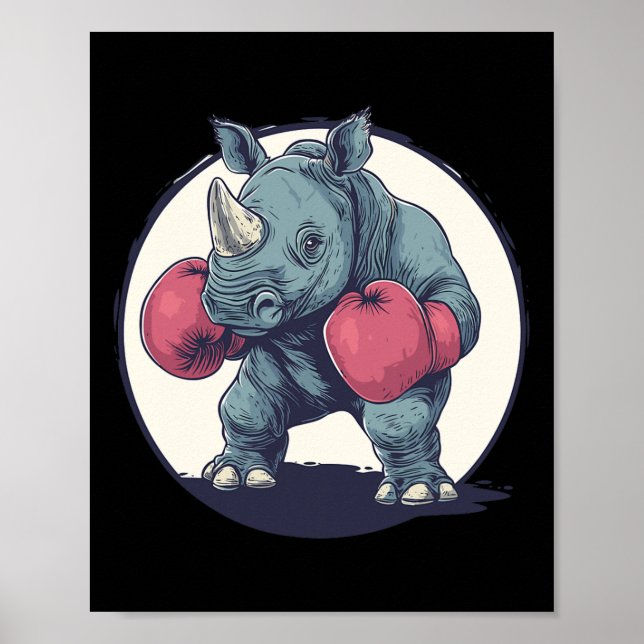 Rhino Boxen mit roten Boxhandschuhen Poster (Vorne)