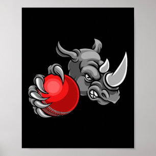Rhino Cartoon Sport Rhinos Team Maskottchen hält C Poster