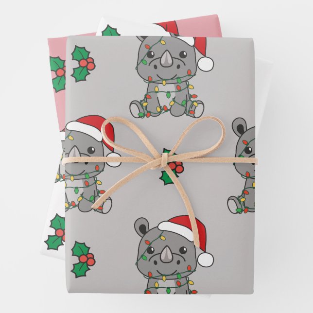 Rhino Christmas Winter Animals Holiday Rhinos Geschenkpapier Set (Beispiel)