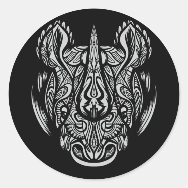 Rhino Face Ornamental Design Runder Aufkleber (Vorderseite)