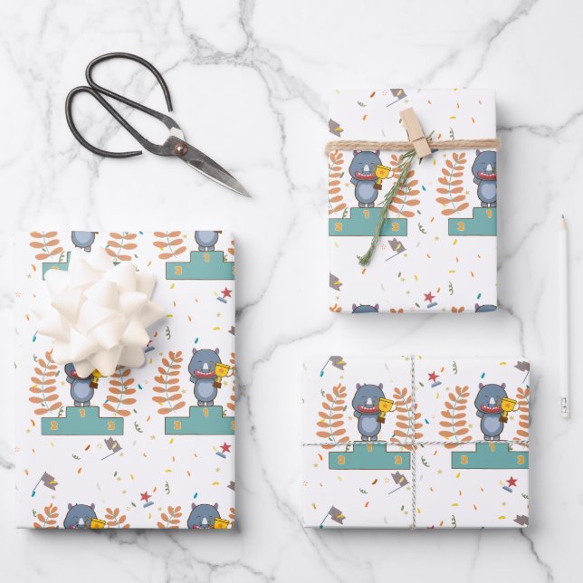 Rhino gewinnt Champion Illustration Geschenkpapier Set (Vorderseite)