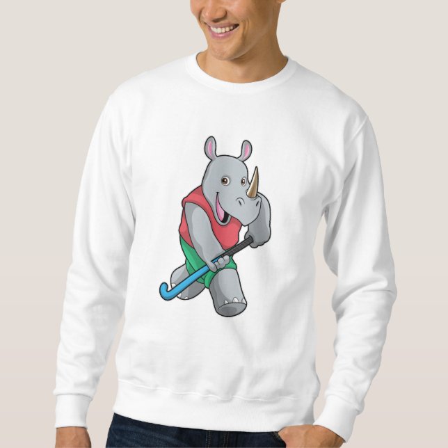 Rhino im Hockey mit Hockey-Schläger Sweatshirt (Vorderseite)