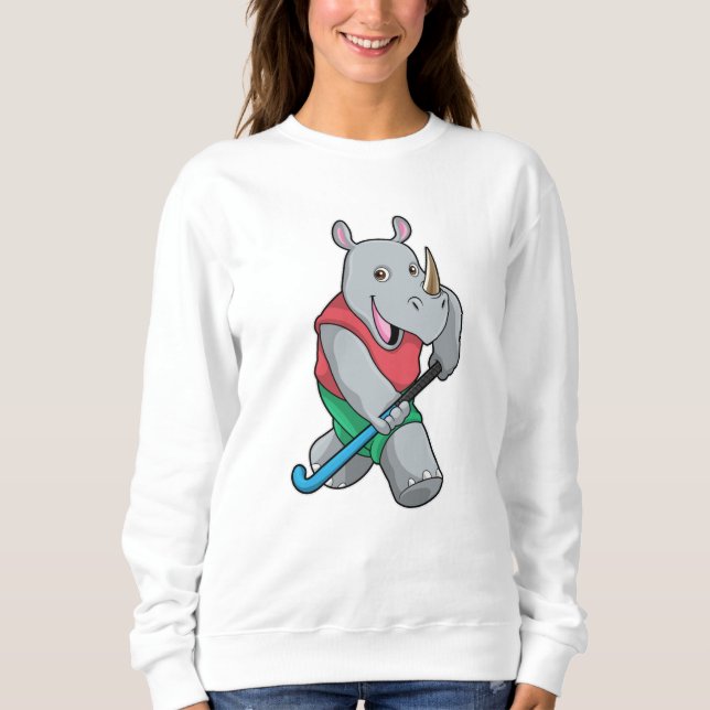 Rhino im Hockey mit Hockey-Schläger Sweatshirt (Vorderseite)