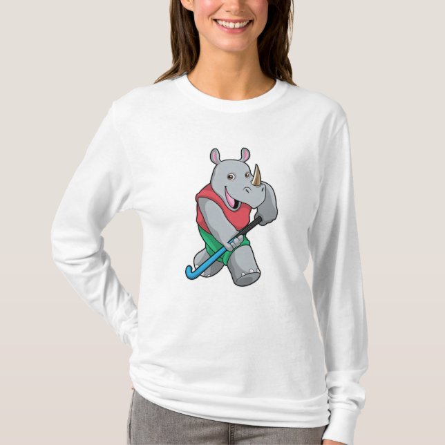 Rhino im Hockey mit Hockey-Schläger T-Shirt (Vorderseite)
