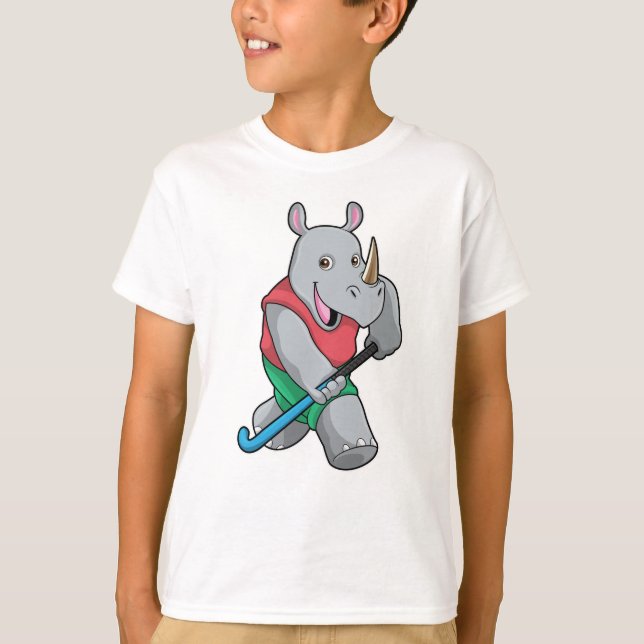Rhino im Hockey mit Hockey-Schläger T-Shirt (Vorderseite)