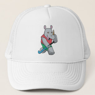 Rhino im Hockey mit Hockey-Schläger Truckerkappe
