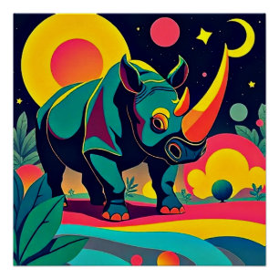 Rhino in Blattwerk Poster