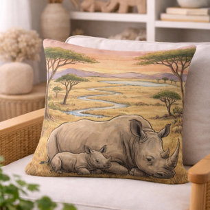 Rhino-Mama und -Kalb Safari-Tiere Kissen