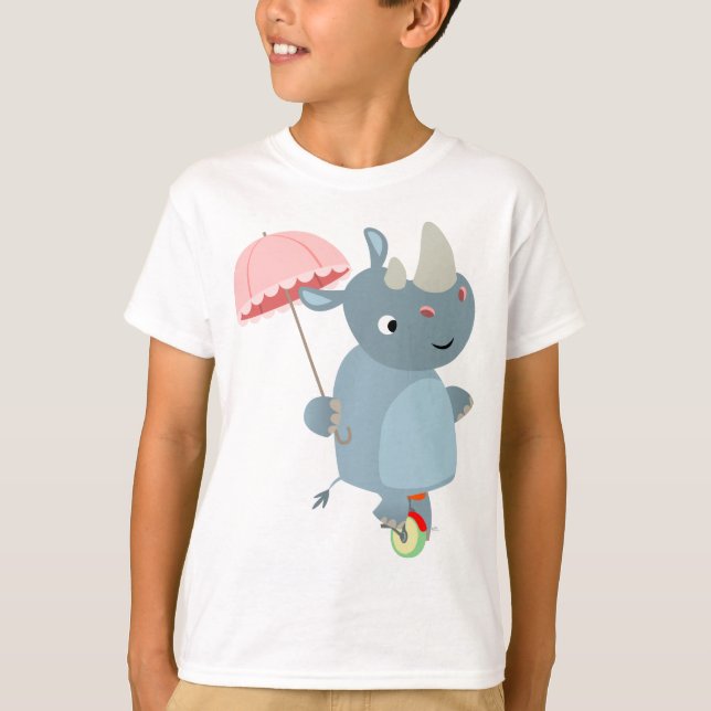 Rhino mit Schirm auf Einrad-Kinder-T - Shirt (Vorderseite)