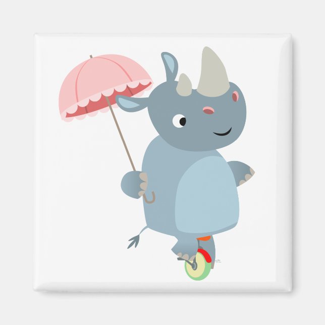 Rhino mit Schirm auf Einrad-Magnet Magnet (Vorne)