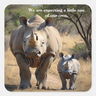 Rhino Mutter mit Kalb Quadratischer Aufkleber