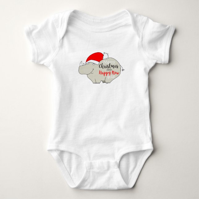 Rhino Niedlicher Cartoon Weihnachten Baby Strampler (Vorderseite)