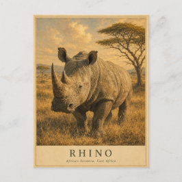 Rhino Ostafrikanische Savanne VINTAGE Postkarte