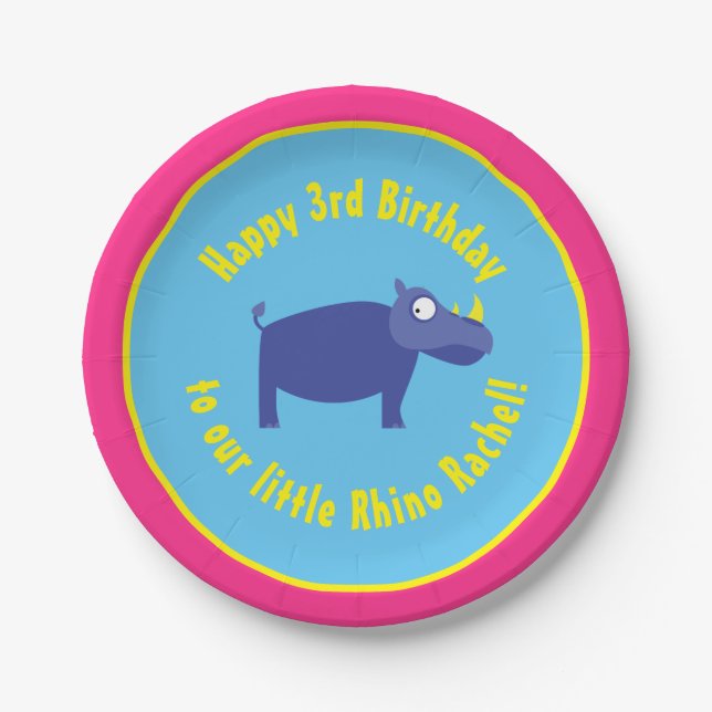 Rhino-PapierTeller-Tiergeburtstags-Party Pappteller (Vorderseite)