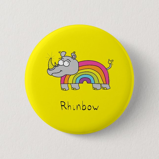 Rhino Rainbow Funny Niedlich Kids Rhinoceros Button (Vorderseite)