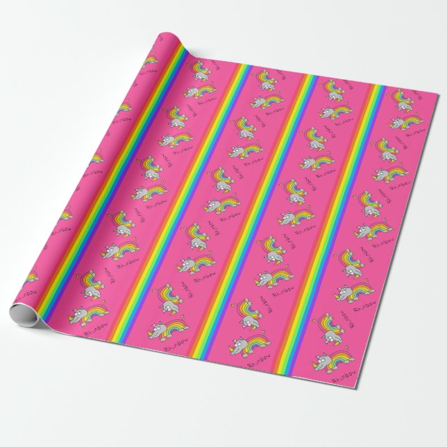 Rhino Rainbow Funny Niedlich Kids Rhinoceros Geschenkpapier (Ungerollt)