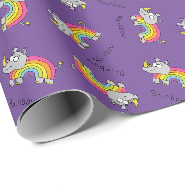 Rhino Rainbow Niedlich Kids Rhinoceros Geschenkpapier (Rolleneckpunkt)