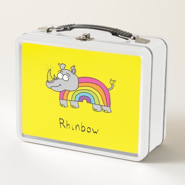 Rhino Rainbow Niedlich Kids Rhinoceros Metall Brotdose (Vorderseite)