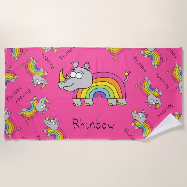 Rhino Rainbow Niedlich Kids Rhinoceros Strandtuch (Vorderseite)