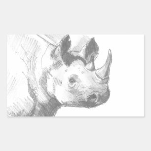 Rhino Rhinoceros Stift Zeichne Skizze Rechteckiger Aufkleber