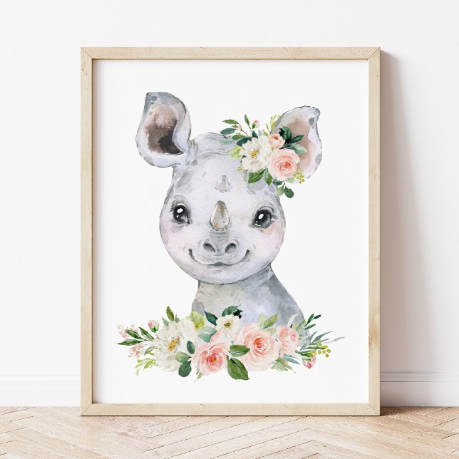 Rhino, Safari, Dschungel, rosa Blume, Girl-Kinderz Fotodruck (Von Creator hochgeladen)