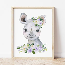 Rhino, Safari, Purple Flowers, Gender Neutral Fotodruck