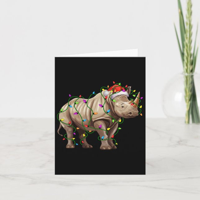 Rhino Santa Christmas Tree Lighting Xmas Funny Karte (Vorderseite)