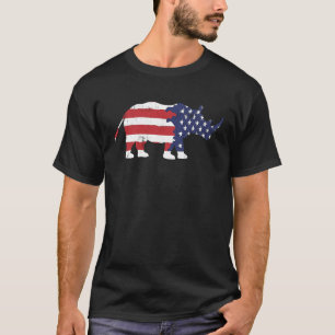 Rhino Silhouette Amerikanische Flagge stoppen Wild T-Shirt