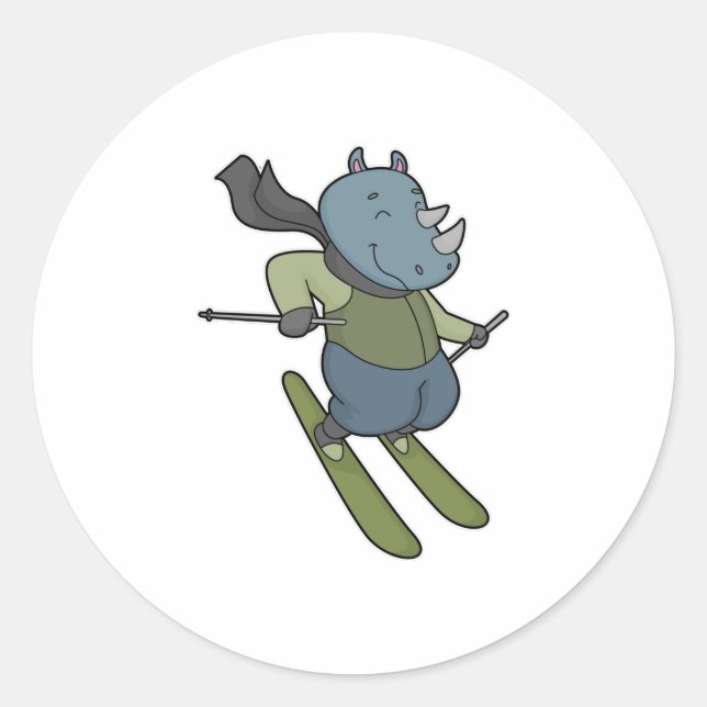 Rhino Skier Ski Runder Aufkleber (Vorderseite)