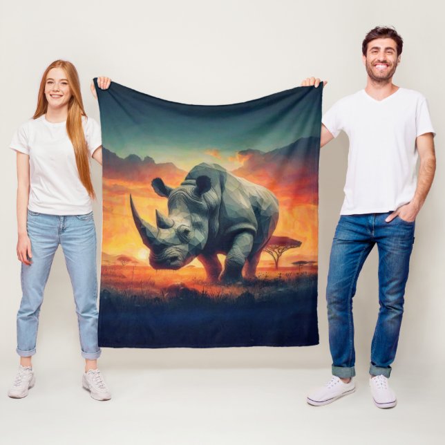 Rhino Sunset Safari Fleecedecke (Beispiel)