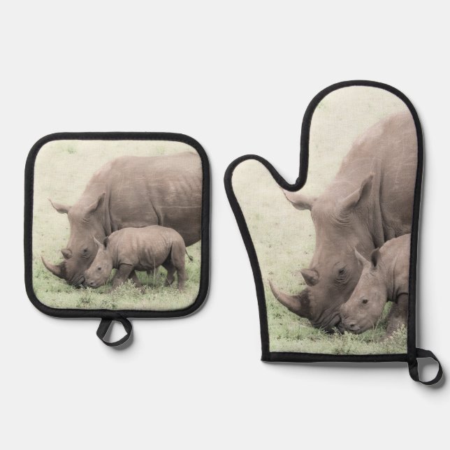 Rhino und Baby Kitchen Mitt Set (Vorderseite)